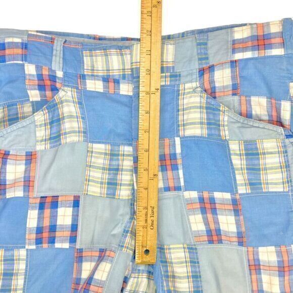 Jaymar Slack Madras Shorts Mens Sz M Blue Green Patchwork Vintage Preppy Summery - Picture 10 of 14